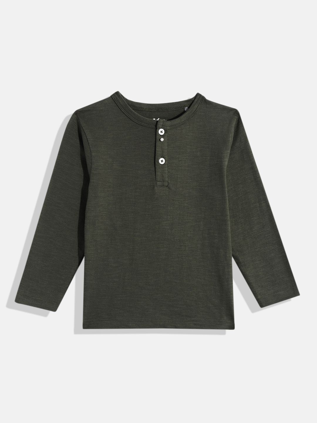 Boys Henley Solid Olive Crewneck T Shirt