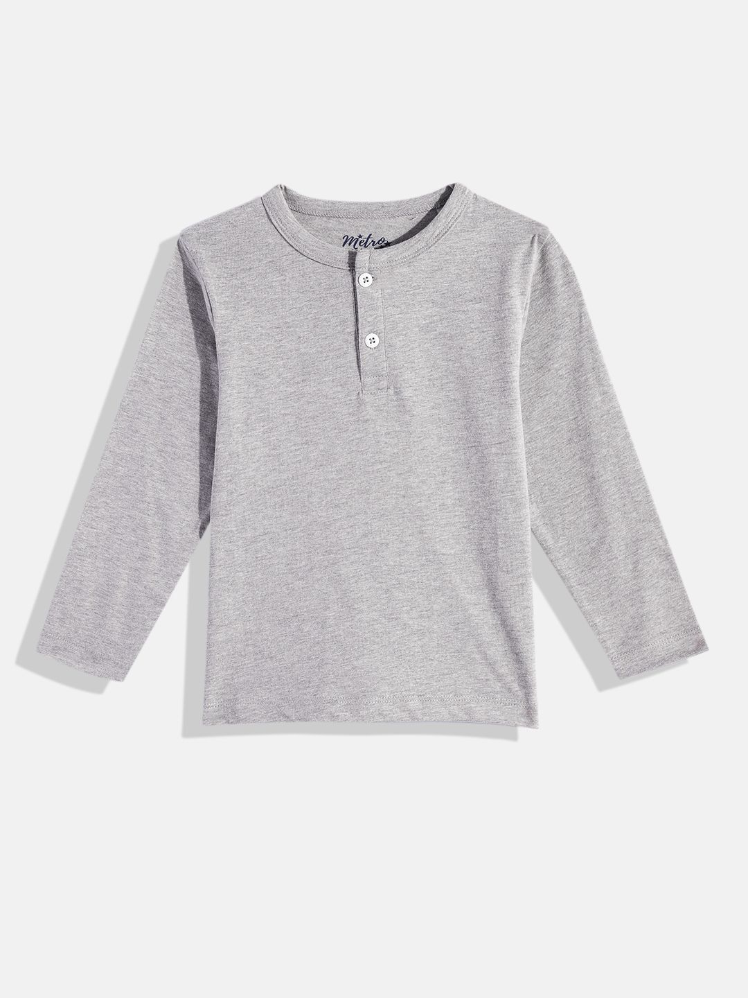 Boys Henley Solid Grey Crewneck T Shirt