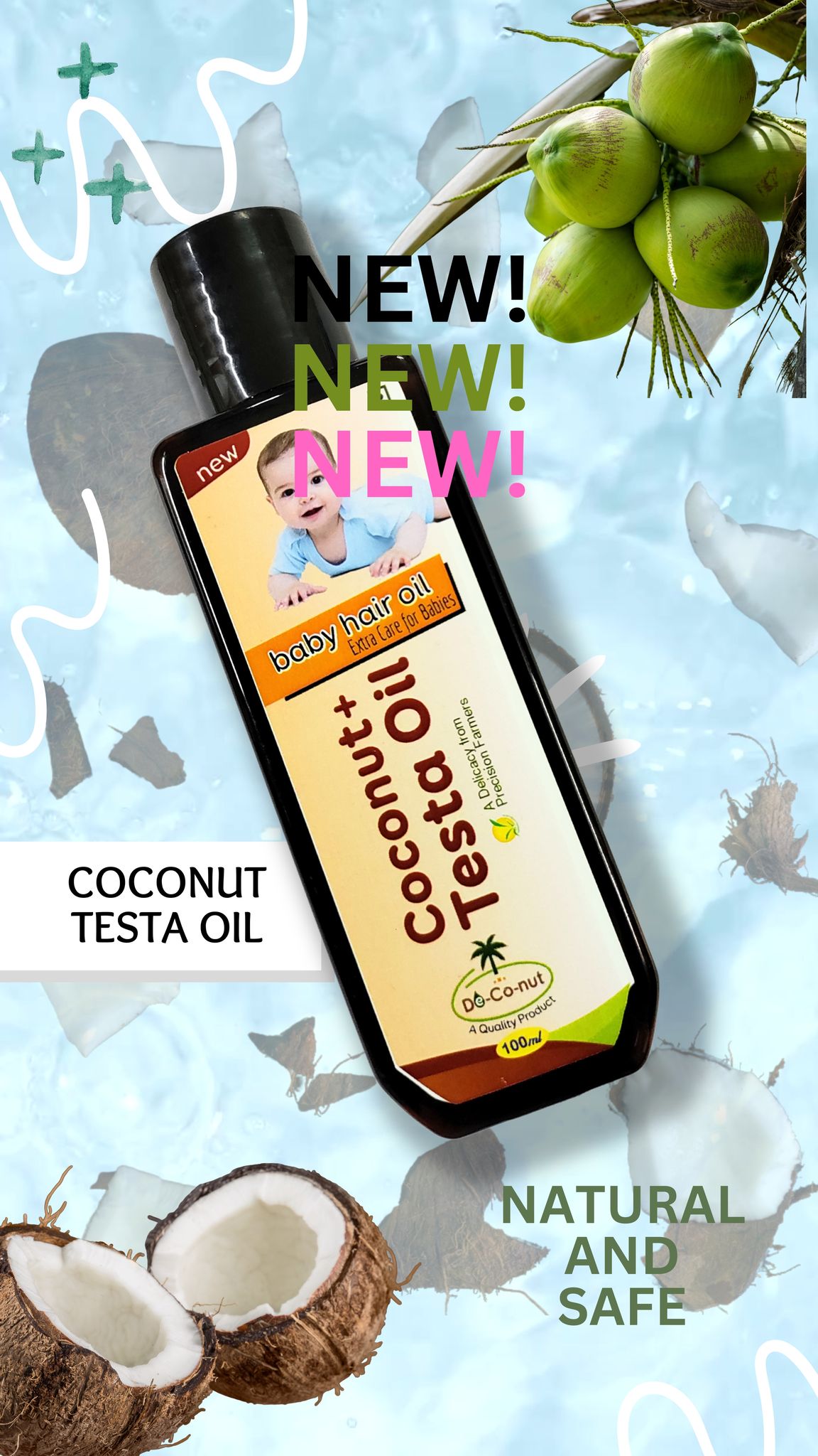 100% Pure Cold Pressed De-Co-Nut  Coconut Testa Oil( EXTRA PURE FOR BABIES)