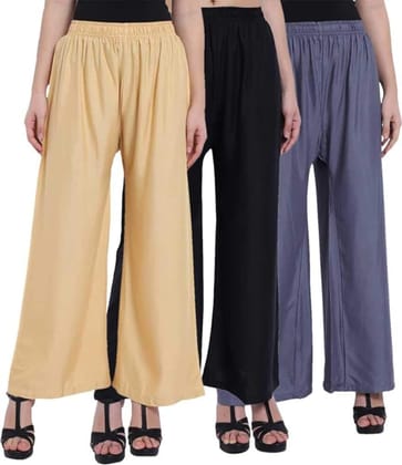 Women Plain Rayon Trouser/Rayon Palazzo/Flared Palazzo Combo Set of 3 pieces