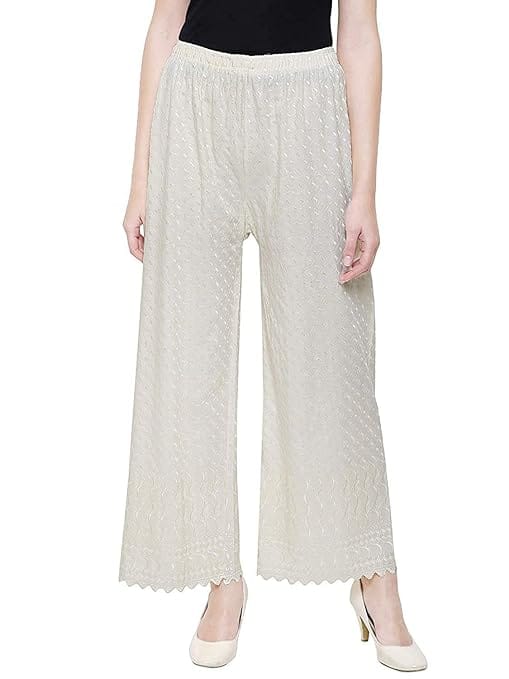 Women's Rayon Solid Soft Palazzo Pants Trousers (White)