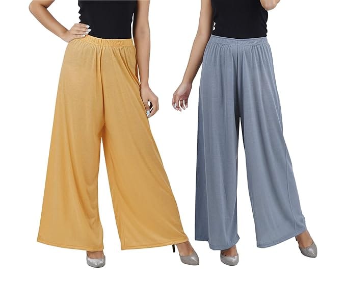 Women's Rayon Solid Soft Palazzo Pants Trousers Combo -2 Pieces