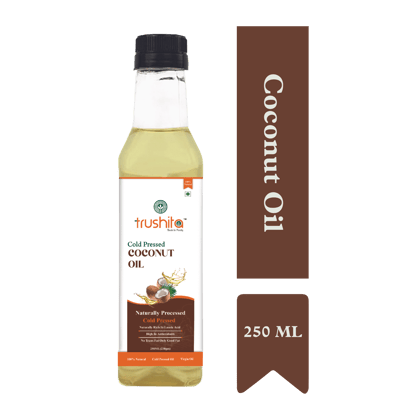 Trushita Cold Pressed Coconut Oil - 250ml Pet Bottle| Kolhu / Kacchi Ghani / Chekku | 100% NATURAL | Unrefined | Chemical-Free | 100% Pure Edible Oil For Skin Care, Baby Massage, Hair care and Healthy Cooking oil