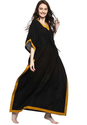 Black Mustard V-Neck Cotton Kaftan