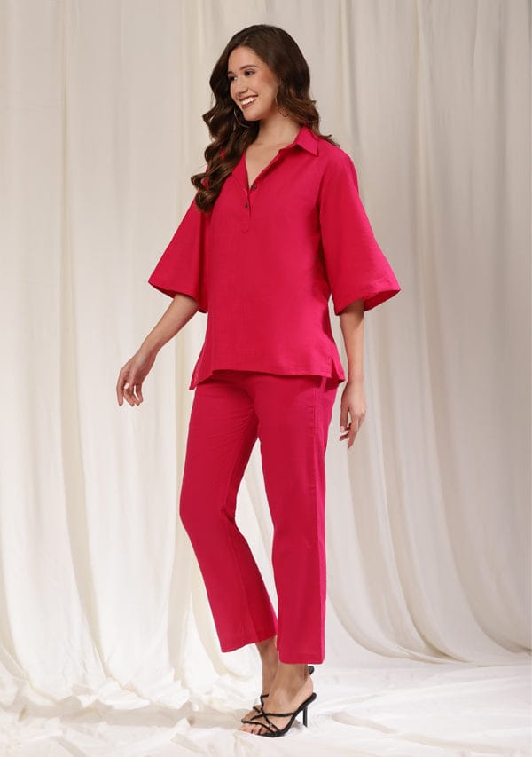 Fuchsia Collared Cotton Co-ord Set