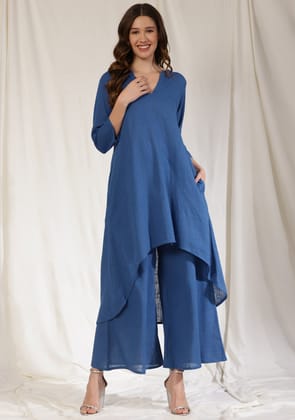 Royal Blue Asymmetric Cotton Kurta Paired with Pants