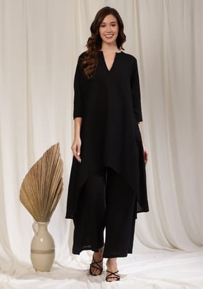 Black Asymmetric Cotton Kurta Paired with Pants