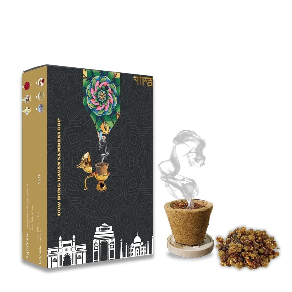 Nira Fragrances Pure Cow Dung Havan Cups Sambrani Cups | Desi Cow Dung Dhoop Cups for Pooja | Jatamansi Loban Guggal Pack of 1