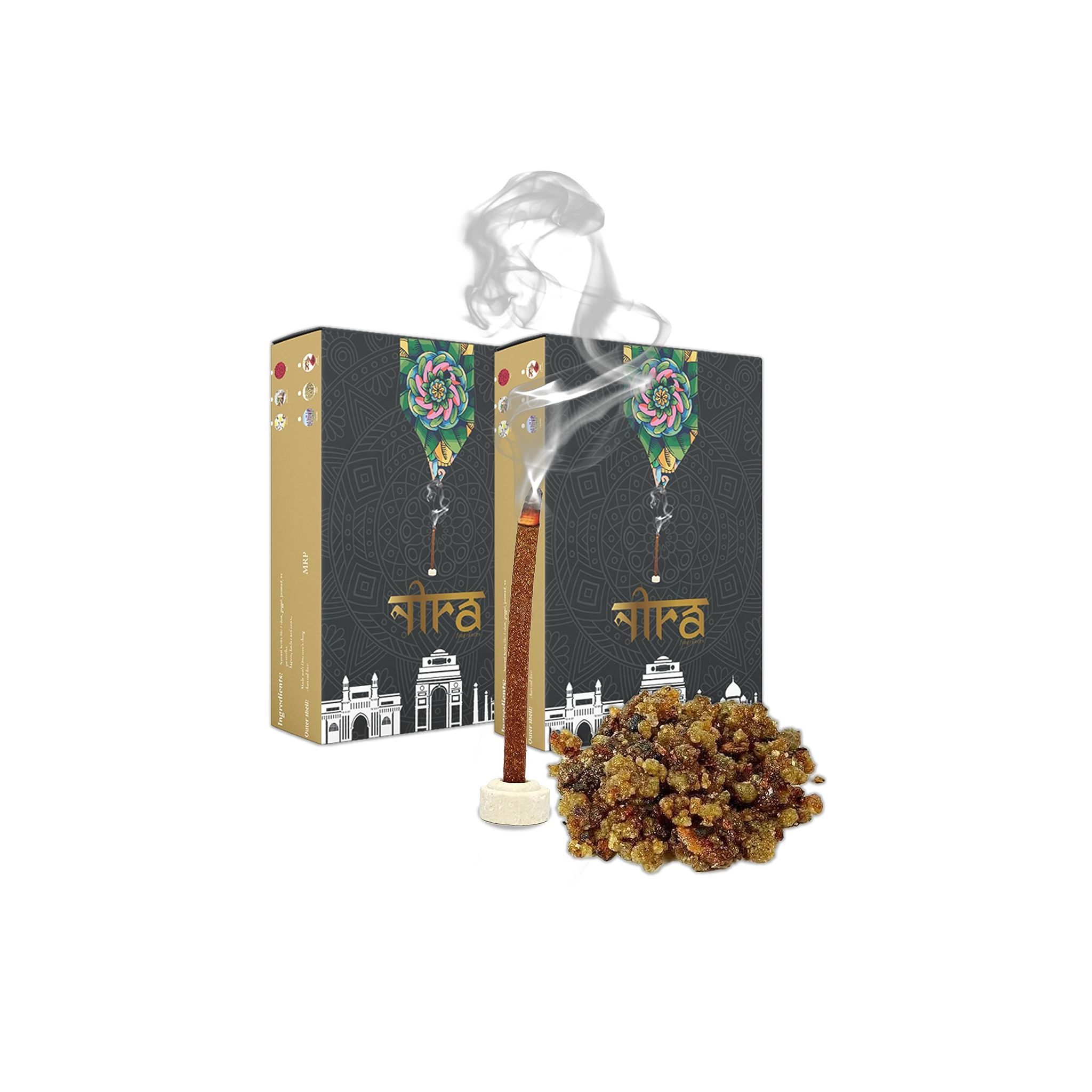 NIRA Fragrances 100% Natural Dhoop Sticks for Puja| Bamboo Less Dhoop Sticks for Pooja I Organic Incense Dhoop Sticks I 80 Handmade Sticks I Pure Cow Dung Dhup Sticks for Home/Office