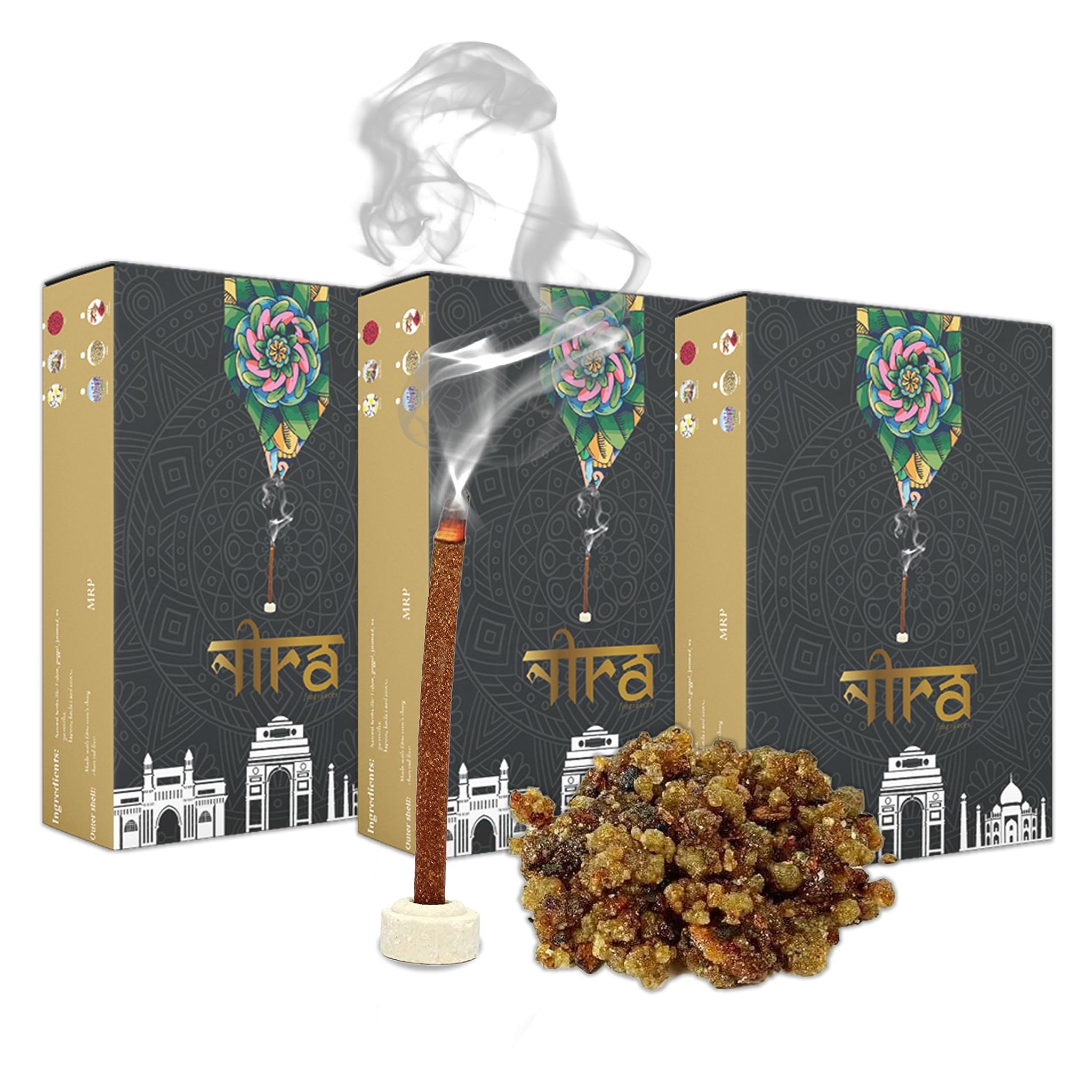 NIRA Fragrances 100% Natural Dhoop Sticks for Puja| Bamboo Less Dhoop Sticks for Pooja I Organic Incense Dhoop Sticks I 120 Handmade Sticks I Pure Cow Dung Dhup Sticks for Home/Office