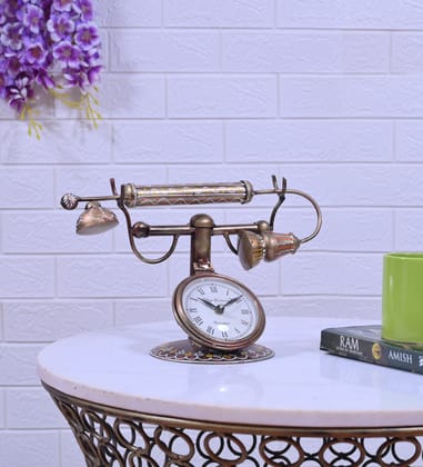 Handpainted Vintage Telephone Table Clock for Home Décor |Living Room Decor | Office Decor | Gift (Multicolour, 13 Inch)