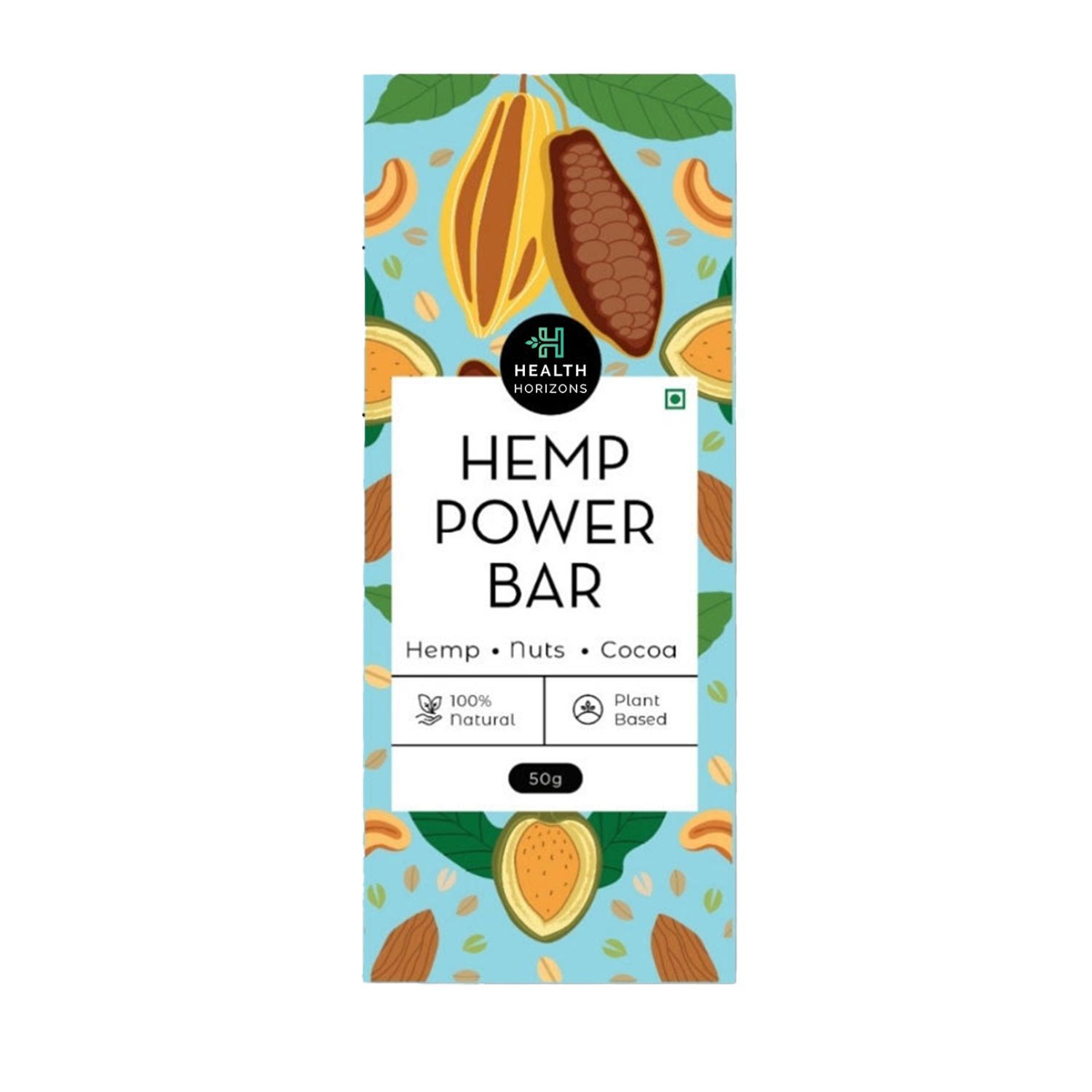 Health Horizons Protein Bar | 20g Protein and 3g fibre per bar | Hemp Protein with Dates, Cashews, Almonds, Cacao Powder and Cacao Butter | Gluten-free, Vegan For Energy and Fitness - 50 g