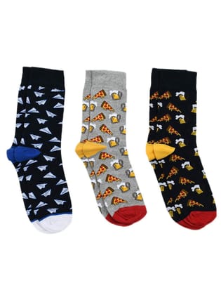 SWHF 100% Premium Soft Organic Cotton Crew Length Formal Funky and Quirky Designer Socks Set | Super Soft | For Men & Women | Premium Fabric | Latest Design | (Grey, Sky Blue, Red, Free Size)-Set of 3