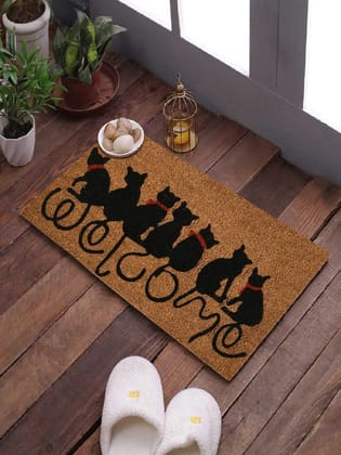 SWHF Natural Coconut Fiber Printed Doormat Mats for Front Door, Entryway Doormat with Thickened Non-Slip PVC Backing for Outdoor and Indoor Use, 14 x 24 Inch Coir Layered Door Mats for Front Porch, Cat Welcome