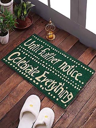 SWHF Natural Coconut Fiber Printed Doormat Mats for Front Door, Entryway Doormat with Thickened Non-Slip PVC Backing for Outdoor and Indoor Use, 14 x 24 Inch Coir Layered Door Mats for Front Porch, Until Further Notice Celebrate Everything