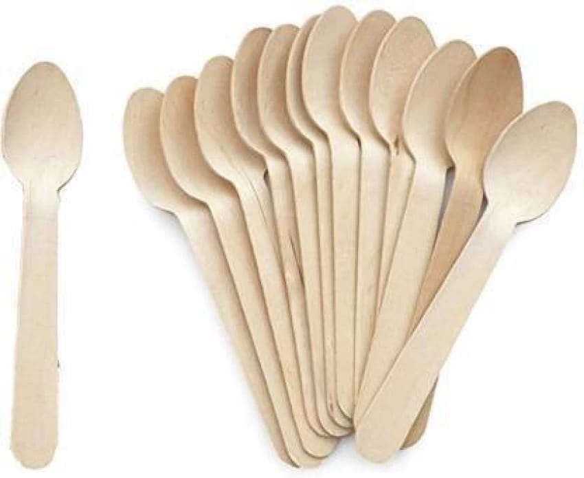 SWHF SNU 100% Bio-degradable Disposable Wooden Spoons- (Pack of 100) (14 cm)