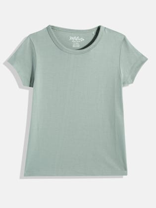 Girls Sage Crew Neck solid T- shirt