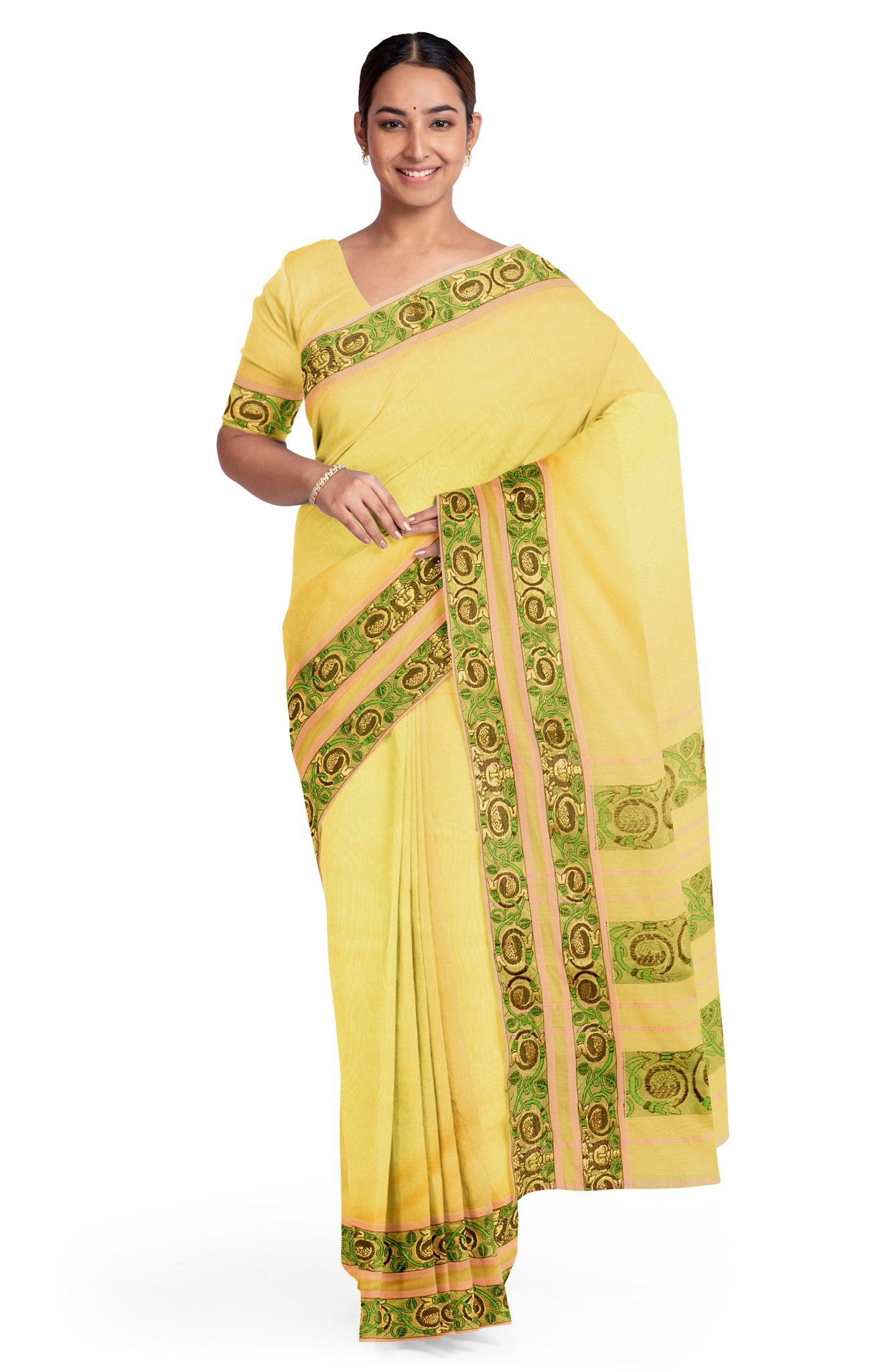 Handloom Cotton Silk Saree Yellow