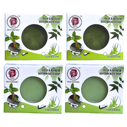 BRIG 2 NEEM TULSI & 2 NEEM ALOE VERA SOAP (4X100gm.) Natural Glow | Glycerin Milk | Men Women, Refreshing | Face, Body | Combo Pack | For All Skin