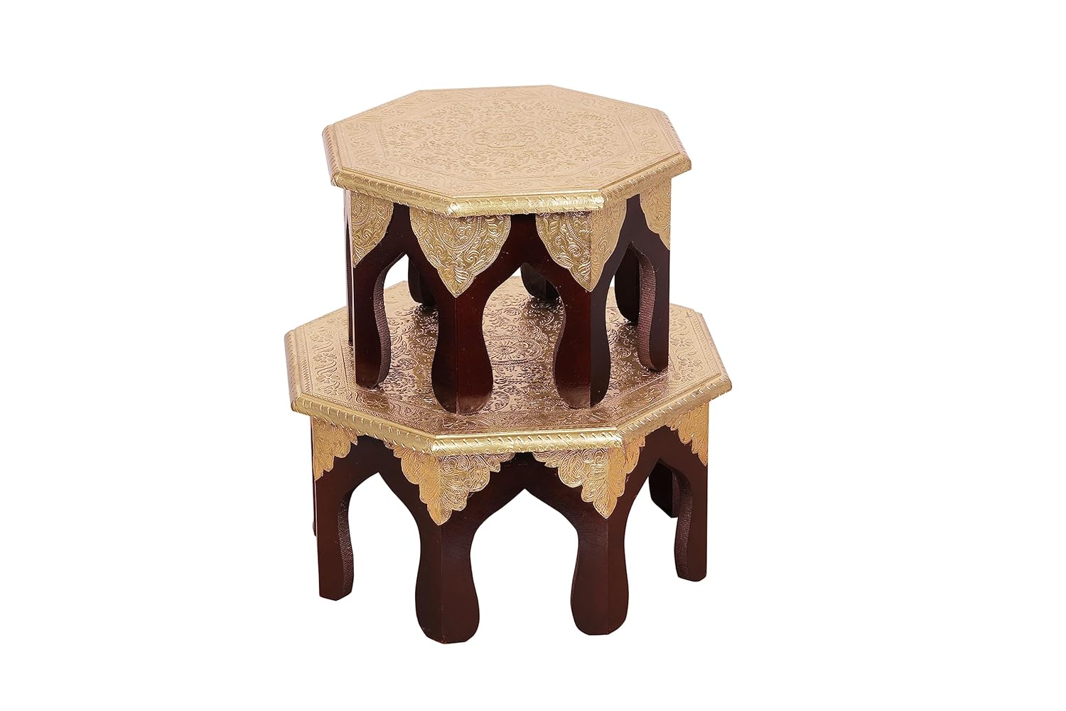 Nikhil Art Brass Bajot /Chawki/handpained/Stool/Multipurpose Pooja Mandir Stool/Wooden Pooja Chowki Bajot Stool for Home Decor Sitting Table (Set Of 2 )