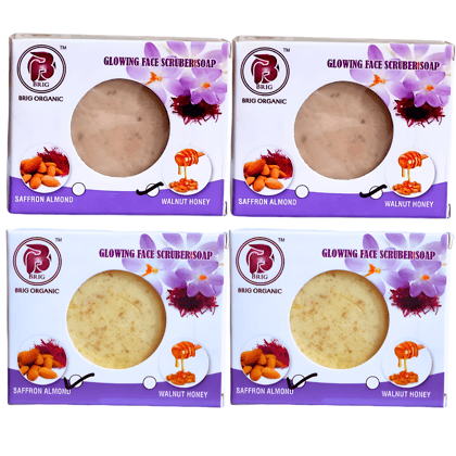 BRIG 2 SAFFRON ALMOND & 2 WALNUT HONEY SCRUB SOAP (4X100gm.)  Deep Moisturization |Natural Ingredient| Face & Body |Milky Beauty Bath Soap For Soft Glowing Whitening Skin