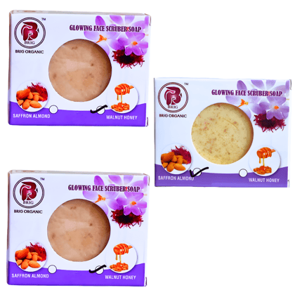 BRIG 2 Walnut Honey and 1 Saffron Almond Srcub Soap |Deep Moisturization |Natural Ingredient| Face & Body |Milky Beauty Bath Soap For Soft Glowing Whitening Skin 3X100g. (Pack Of 3)