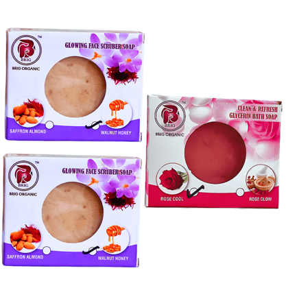 BRIG 2 Walnut Honey Scrub and 1 Rose Cool Soap | Skin Whitening and Nourishing Creamy Milky Bar| Luxurious Bathing Scrub | Moisturization For All Skin & Cool Beauty Bath Bar 3X100g. (Pack Of 3)