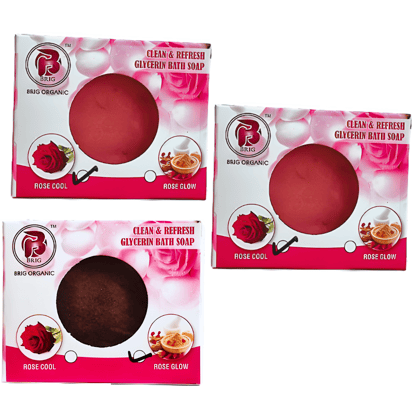 BRIG 2 Rose Cool and 1 Rose Glow Mud Soap Bar | Moisturizer & Beauty Bath | Luxurious Skin Soft Glowing Whitening and Nourishing Creamy Milky 3X100g. (Pack Of 3)