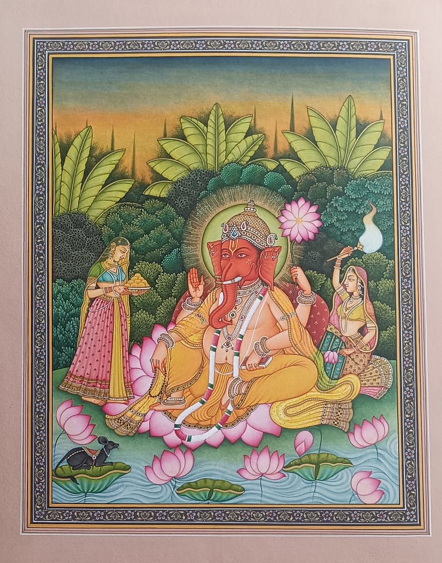 Lord Ganesha Painting of Hindu Religious Art on paper