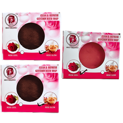 BRIG 2 Rose Glow and 1 Rose Cool Soap | Luxurious Skin Soft Glowing Whitening and Nourishing Creamy Milky | Moisturizer & Cool Beauty Bath Mud Soap Bar 3X100g. (Pack Of 3)