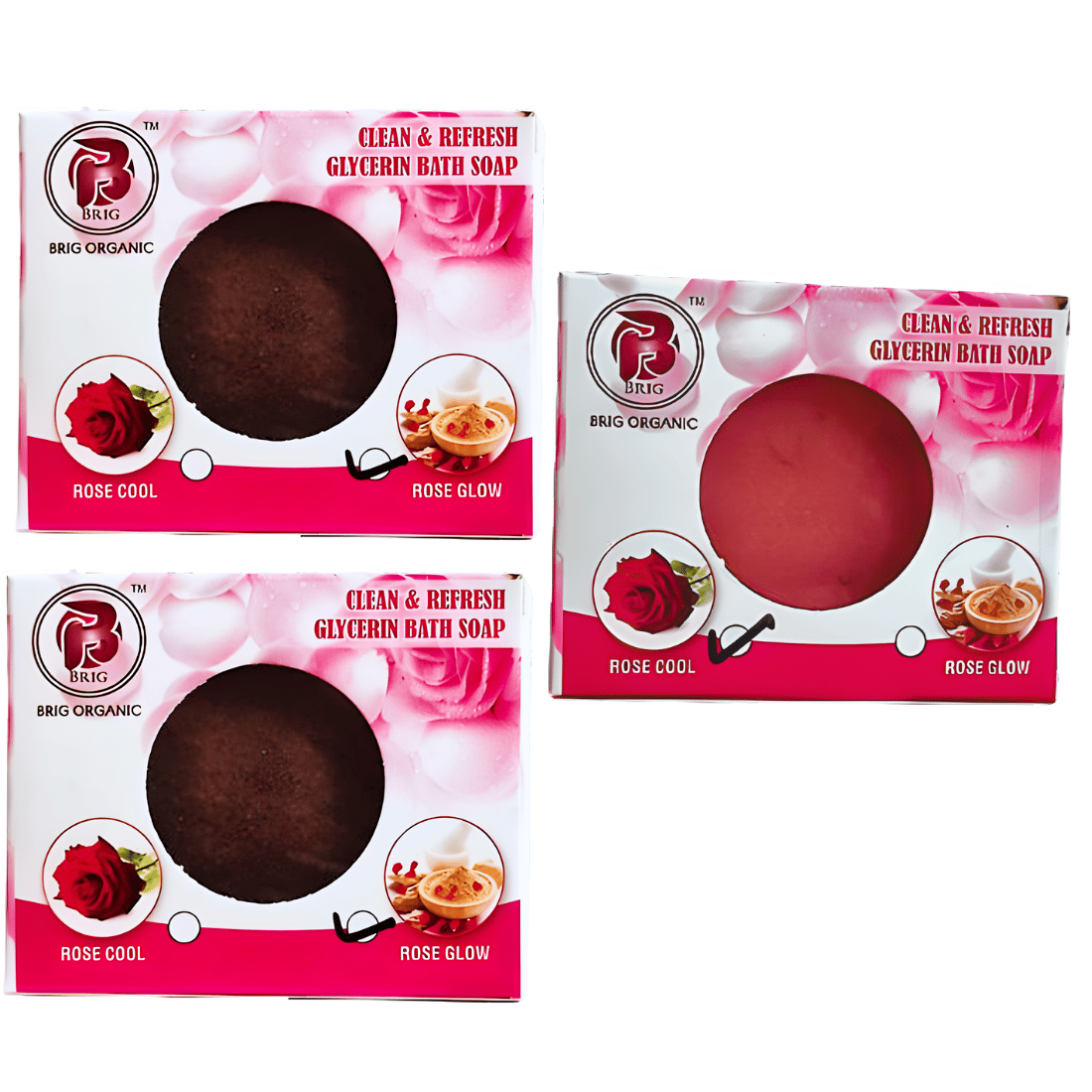 BRIG 2 Rose Glow and 1 Rose Cool Soap | Luxurious Skin Soft Glowing Whitening and Nourishing Creamy Milky | Moisturizer & Cool Beauty Bath Mud Soap Bar 3X100g. (Pack Of 3)