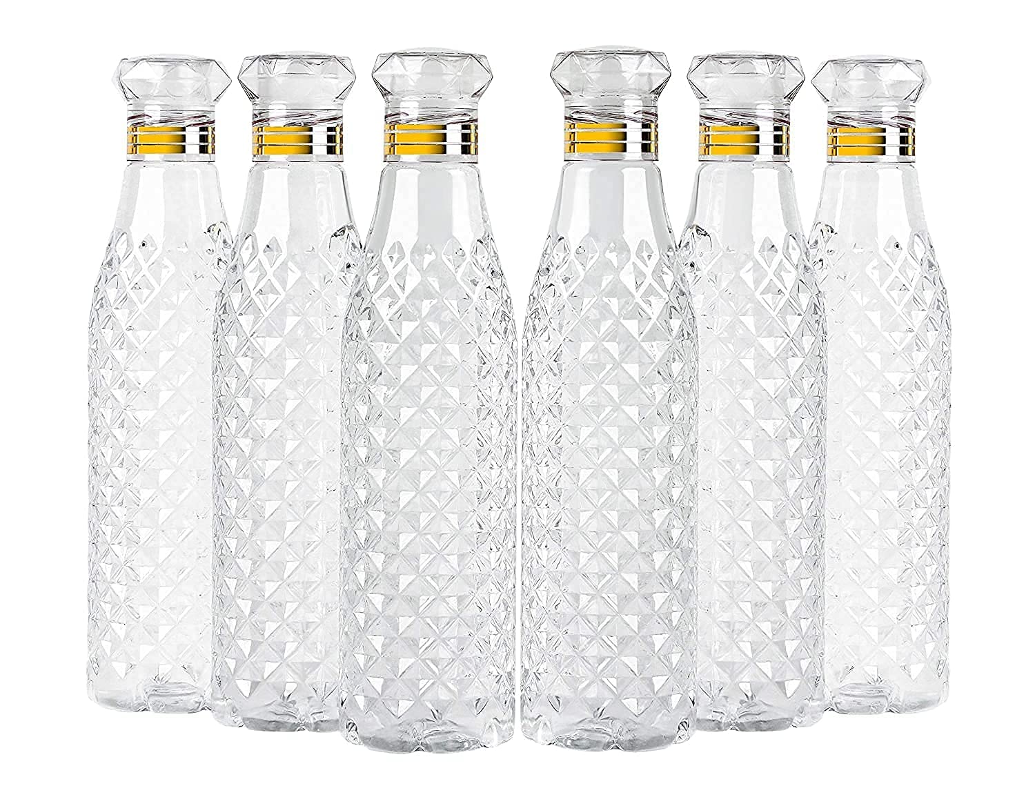 Ruhi Technoplast Water Bottles with Diamond Design, 1000 ml, Set of 6, Clear Plastic