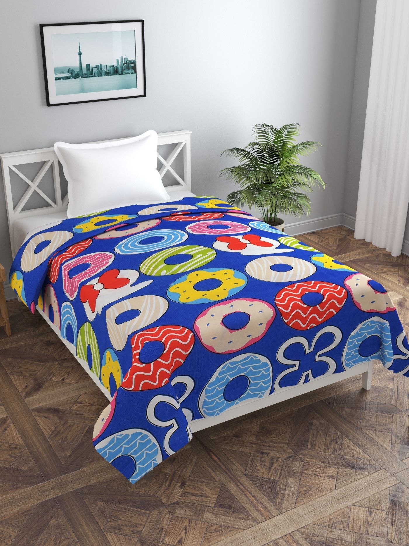 MORADO Polycotton Single / Duvet Cover / Rajai Cover / Blanket Cover with Zipper (60x90 Inches, Blue Red, Donut)