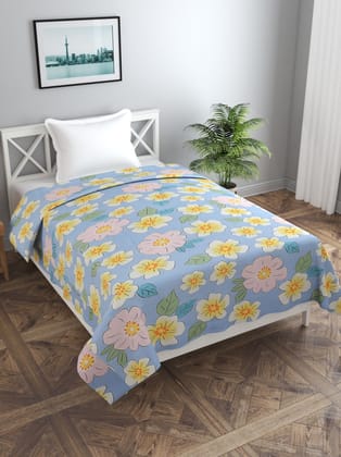 MORADO Polycotton Single Bed Size Quilt Cover / Duvet Cover / Rajai Cover / Blanket Cover With Zipper (60x90 Inches, Blue Color FullFlower)