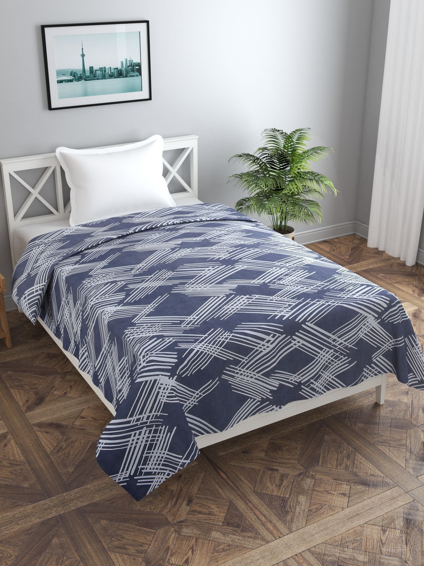 MORADO Polycotton Single Bed Size Quilt Cover / Duvet Cover / Rajai Cover / Blanket Cover With Zipper (60x90 Inches, Blue Puzle)