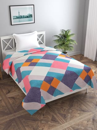 MORADO Polycotton Single Bed Size Quilt Cover / Duvet Cover / Rajai Cover / Blanket Cover with Zipper (60x90 Inches, Colorful Blocks)