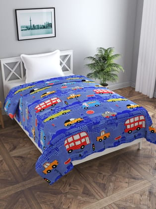 MORADO Polycotton Single Bed Size Quilt Cover / Duvet Cover / Rajai Cover / Blanket Cover with Zipper (60x90 Inches, Blue Bus)