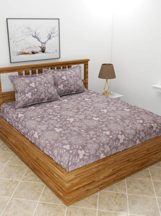 MORADO Premium Poly Cotton Double Bedsheet with 2 King Size Pillow Covers (90x100 Inches, Mauve, Mauve Flower)