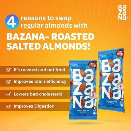 Bazana - Roasted Salted Almonds, Cashews, Pistachios Combo | 24 Count Pack | Protein-Rich, Fiber-Rich Healthy Snacks | Lightly Salted for Eating | 100% Vegetarian, 15g Each Nut Sachet,