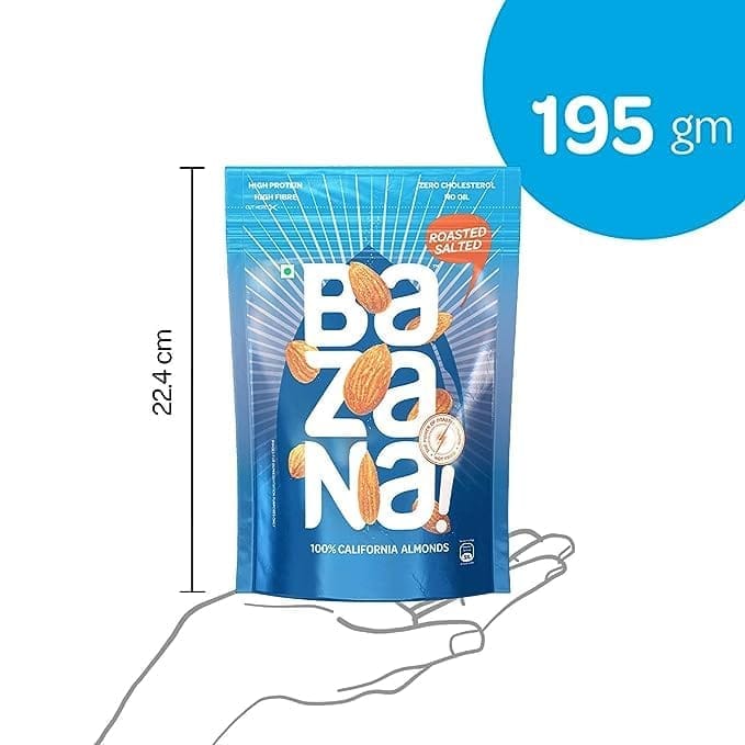 Bazana Roasted Salted Almonds (190g) and Cashews (175g) - Irresistible Dry Fruit Combo for Nut Lovers - Premium Roasted Nuts Combo Pack (2 Pack)