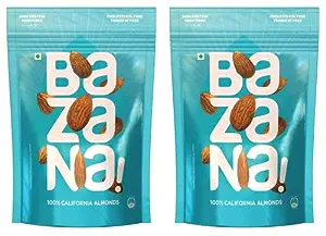 Bazana - California Dried Almonds 200gx2 | High Fiber & Immune Boosting | Gluten-Free & Skin-Nourishing | Antioxidant Rich, Energy-Boosting, Heart-Healthy Snack | Ideal for Recipes, Brown