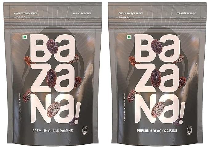 Bazana Premium Seedless Kismis: Nutritious Long Green Raisins - Dried Grapes Kishmish - 200g x 2 in Ziplock Pouch - Rich in Iron & Vitamin B