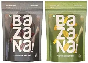 Delight in the Perfect Combination of Bazana Premium Natural Sweet Green & Black Raisins Combo Pack - 200g (2 Units) | A Delectable and Nourishing Assortment of Dried Fruits