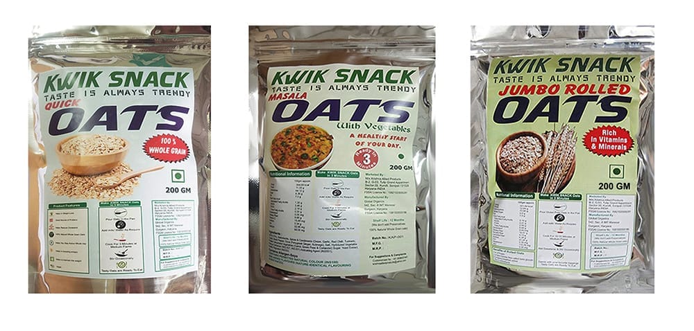 KWIK SNACK Combo Pack of Quick Oats, Masala Oats & Rolled Oats 200 GM Each 3 x 200 GM =600 GM