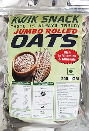 KWIK SNACK (OTT23-Oats) Classic 100% Natural JUMBO ROLLED OATS  (200g)