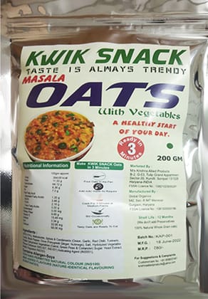 KWIK SNACK (OTT7-Oats) Classic 100% Natural MASALA OATS (200g)