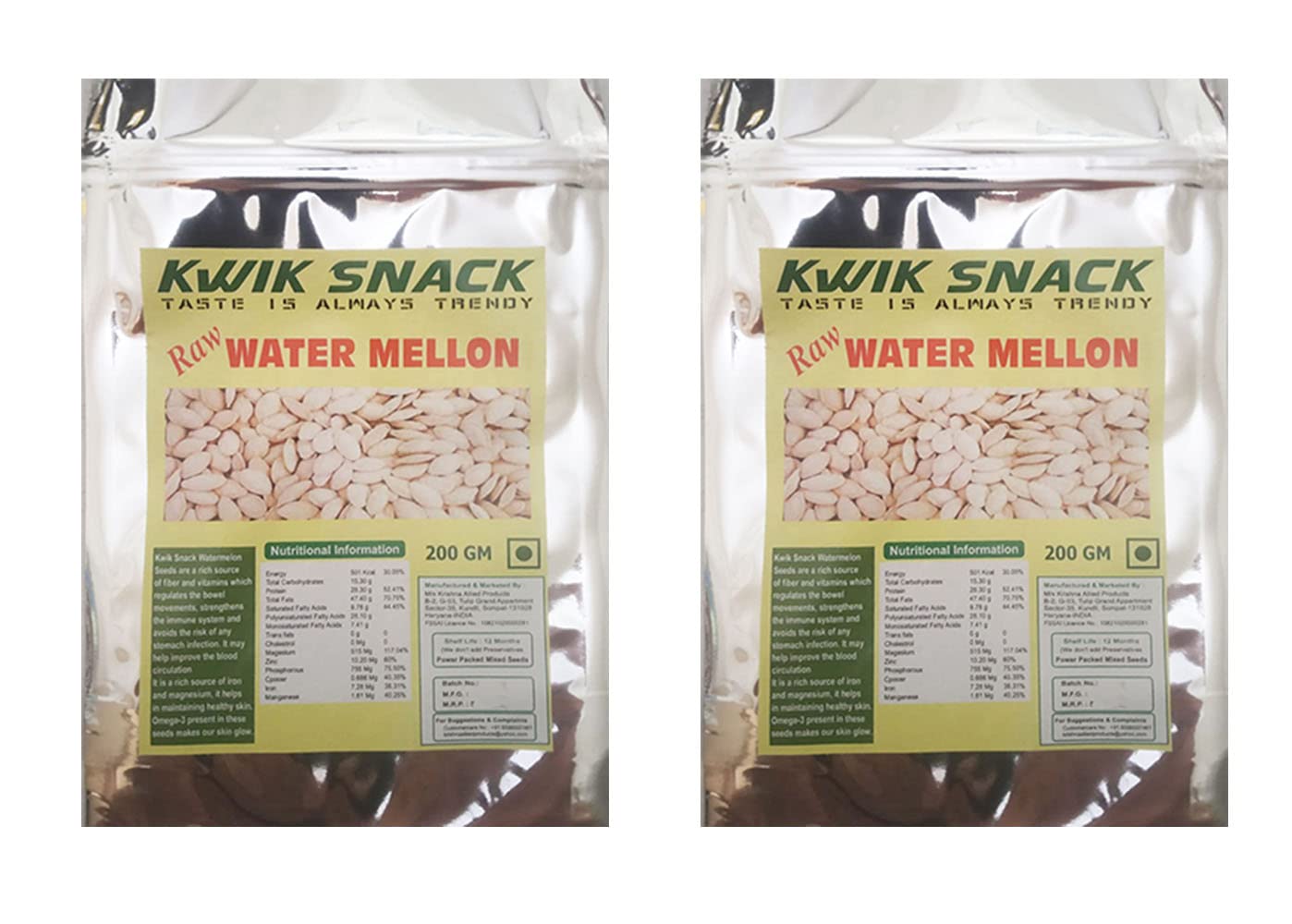 Kwik Snack Watermelon Seeds 2 X 200g - High in Protein | Raw Watermelon Seeds for Eating | Magaj Seeds