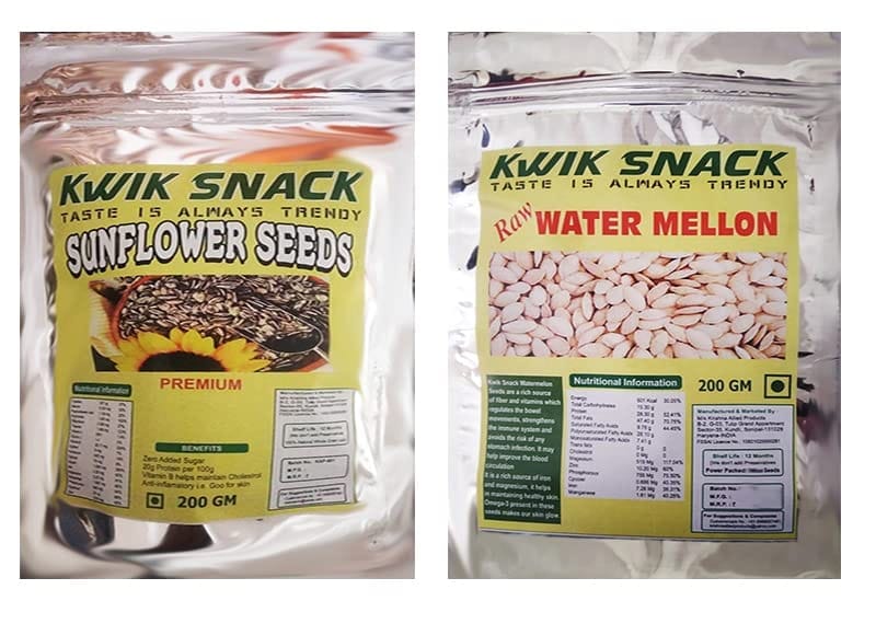 KWIK SNACK Combo of Sunflower Seeds (200 GM) & Watermellon (200GM) - Seeds for Eating | Non-GMO | Diet Snacks