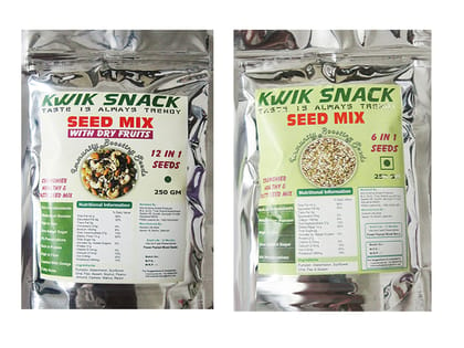 KWIK SNACK Combo Pack of 2 - 6 in 1 Seeds Mix & 12 in 1 Seeds + Dry Fruit Mix (250 GM Each) 2 X 250 GM = 500 GM