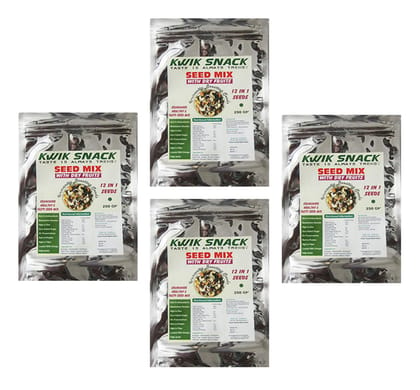 KWIK SNACK Combo Pack of 4 -12 in 1 Seeds + Dry Fruit Mix (250 GM Each) 4 X 250 GM = 1 KG